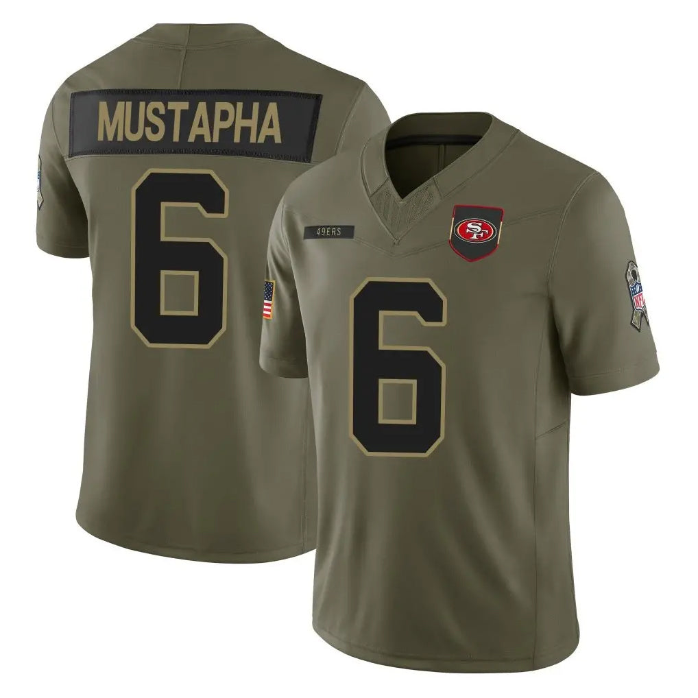 CAdoa SF.49ers #6 Malik Mustapha Player Olive 2025 Salute To Service Limited Home Game Stitched Jerseys