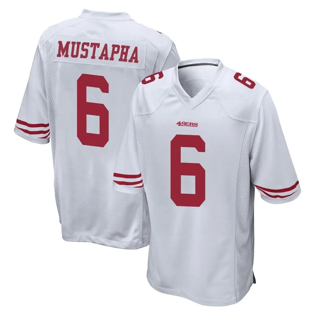CAdoa SF.49ers #6 Malik Mustapha Player White Home Game Stitched Jerseys