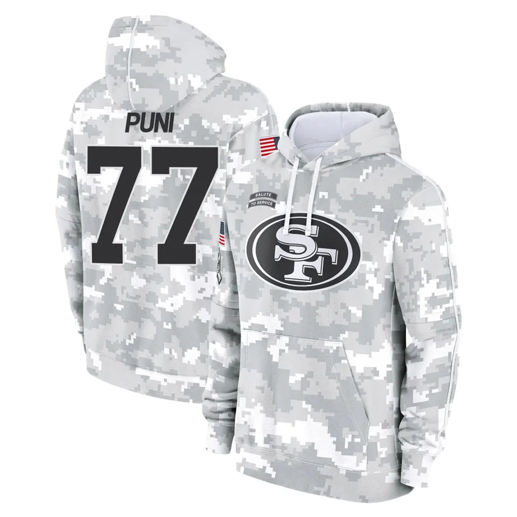 CAdoa SF.49ers #77 Dominick Puni Player Arctic Camo Limited Salute to Service Pullover Hoodies Game Stitched Jerseys