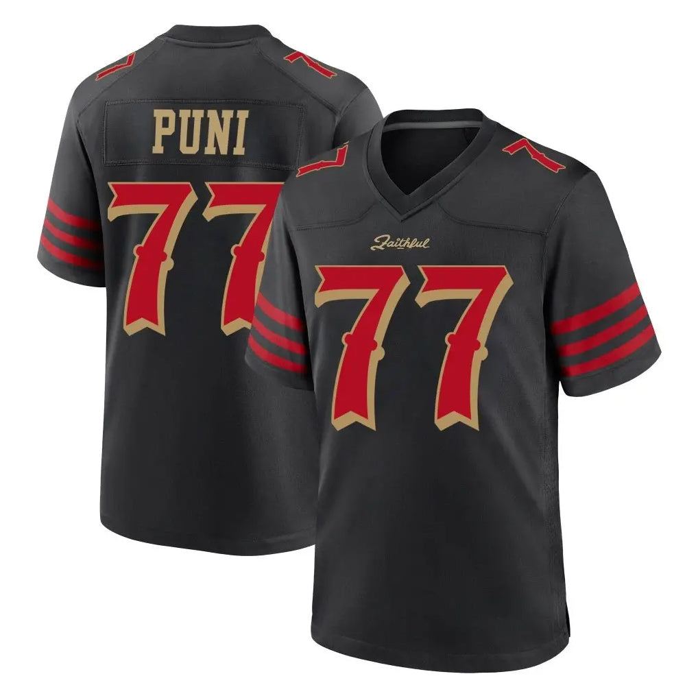 CAdoa SF.49ers #77 Dominick Puni Player Black Rivalries Collection Home Game Stitched Jerseys