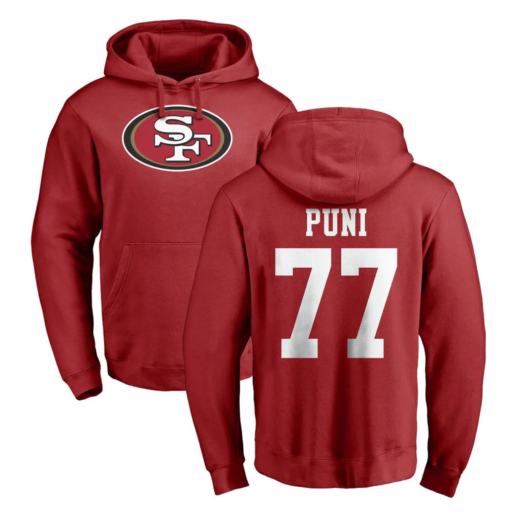 CAdoa SF.49ers #77 Dominick Puni Player Red LOGO Pullover Hoodies Home Game Stitched Jerseys