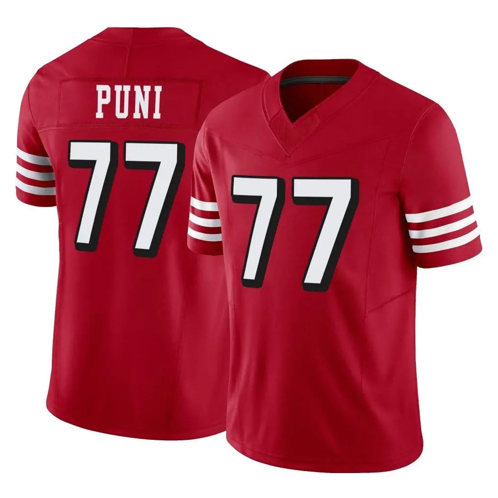 CAdoa SF.49ers #77 Dominick Puni Player Red Limited Alternate Vapor F.U.S.E. Home Game Stitched Jerseys