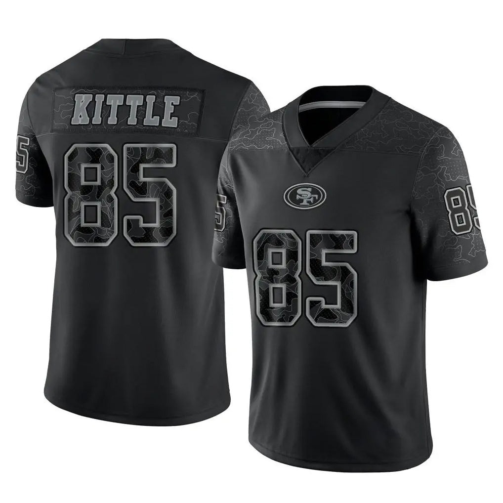 CAdoa SF.49ers #85 George Kittle Player Black Limited Reflective Home Game Stitched Jerseys