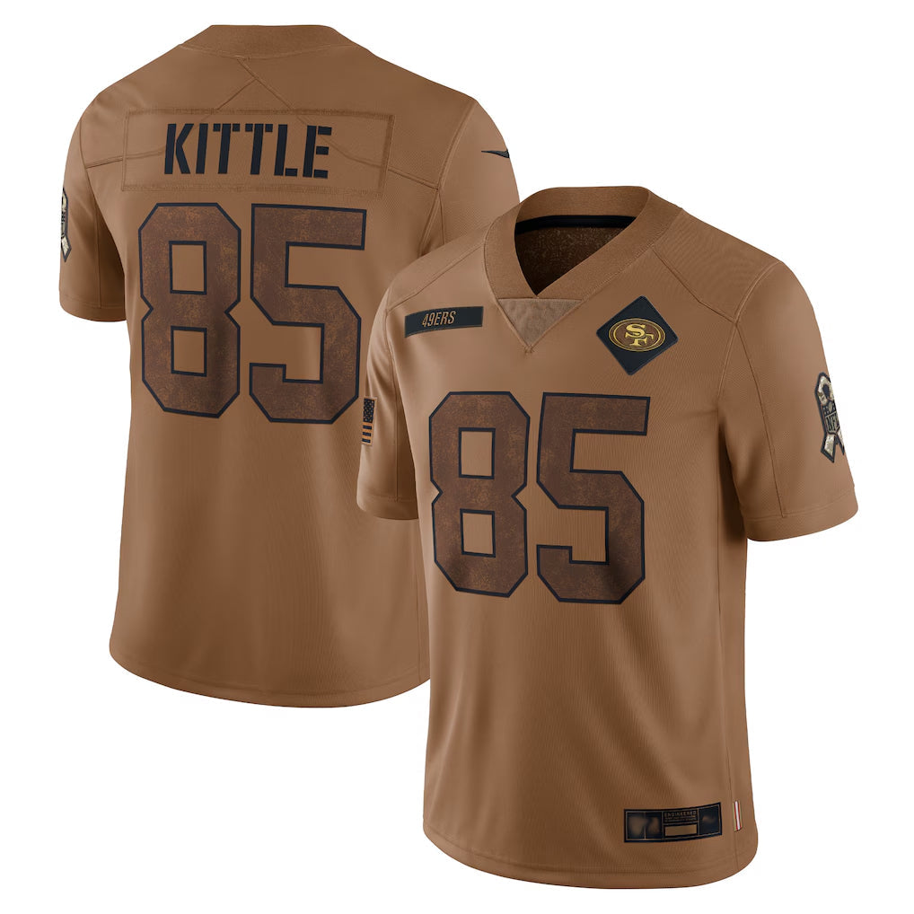 CAdoa SF.49ers #85 George Kittle Player Brown Salute To Service Limited Stitched Jerseys
