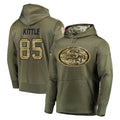 CAdoa SF.49ers #85 George Kittle Player Olive Salute to Service Pullover Hoodie Home Game Stitched Jerseys