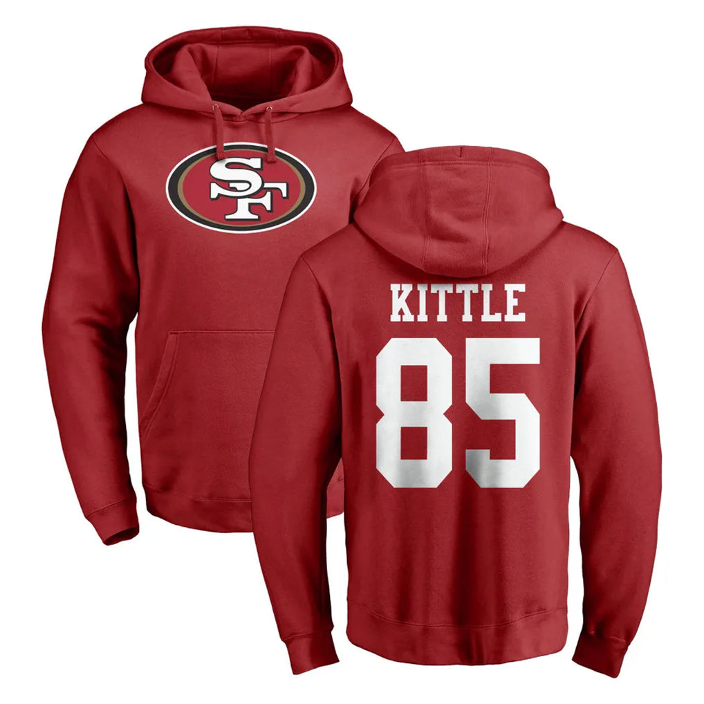 CAdoa SF.49ers #85 George Kittle Player Red LOGO Pullover Hoodies Home Game Stitched Jerseys