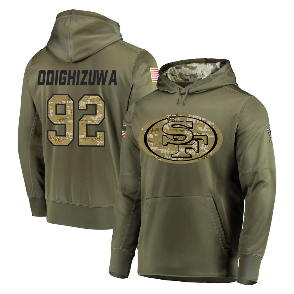 CAdoa SF.49ers #92 Osa Odighizuwa Player Olive Salute to Service Pullover Hoodie Home Game Stitched Jerseys