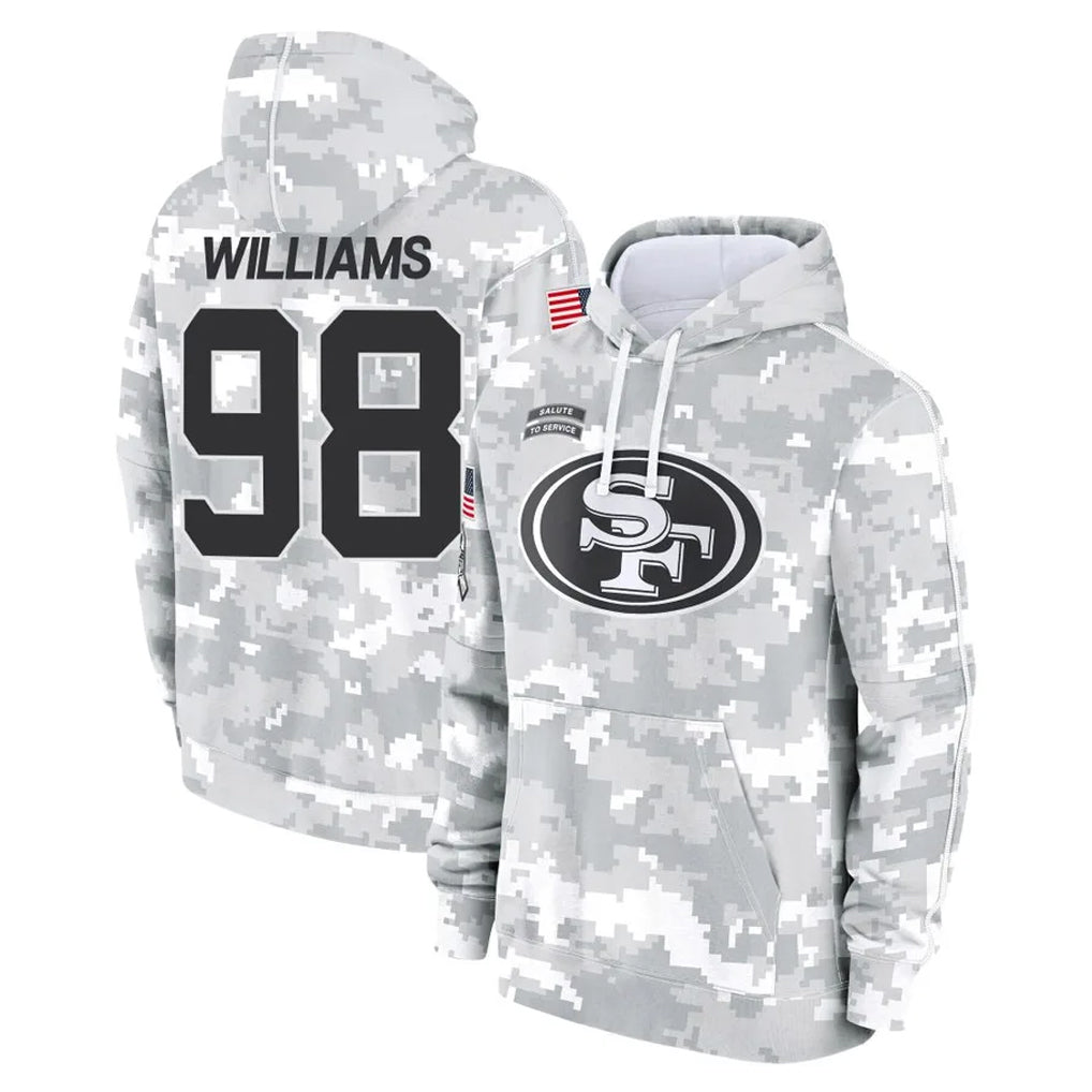 CAdoa SF.49ers #98 Mykel Williams Player Arctic Camo Limited Salute to Service Pullover Hoodies Game Stitched Jerseys