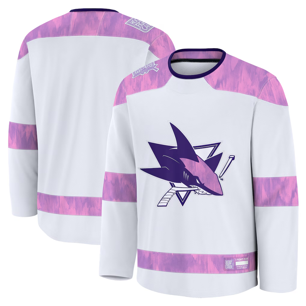 CAdoa S.Jose Sharks White 2024 Hockey Fights Cancer Practice Jerseys
