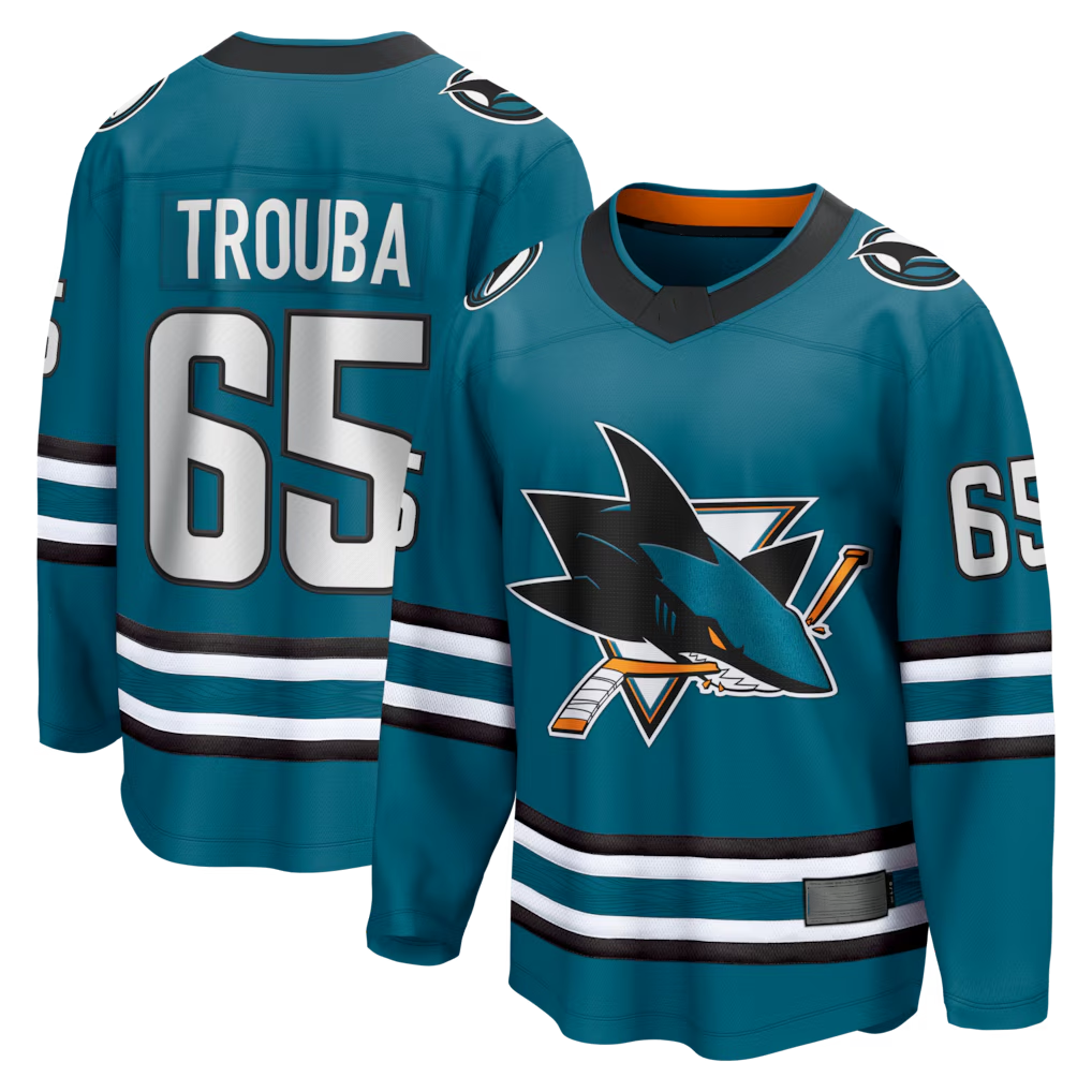 CAdoa S.Jose Sharks #65 Jacob Trouba Teal Home Breakaway Jerseys