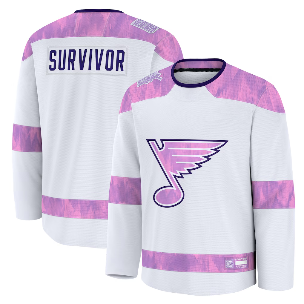CAdoa St.L.Blues White Hockey Fights Cancer Survivor Practice Jerseys