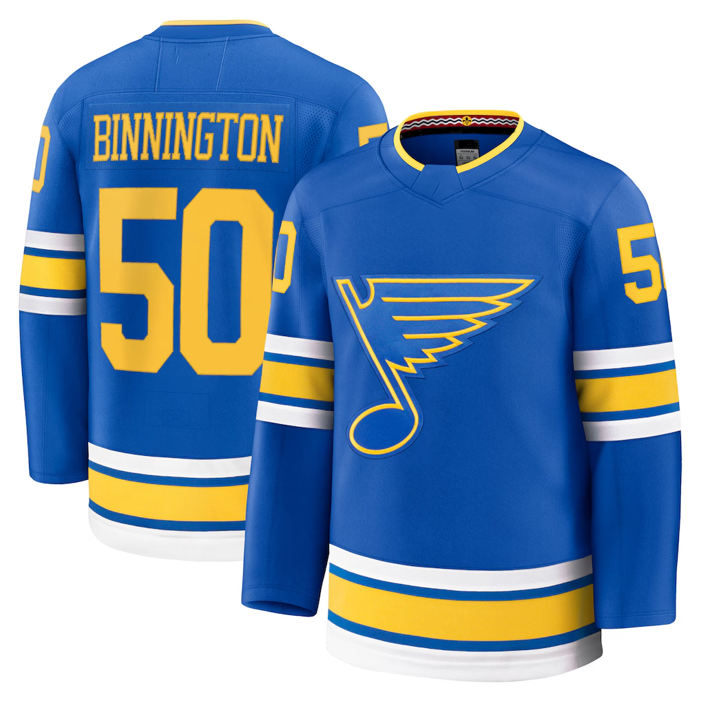 CAdoa St.L.Blues #50 Jordan Binnington Blue Home Premium Player Jerseys