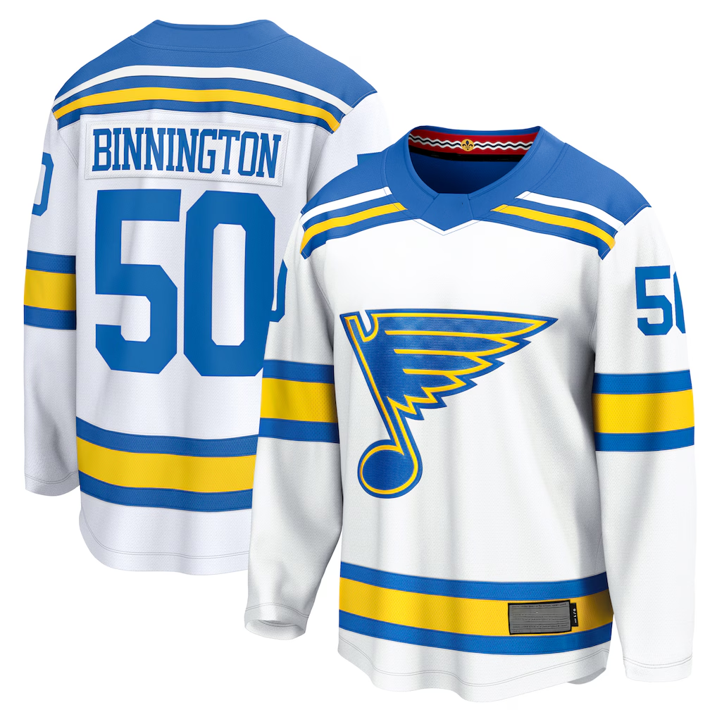 CAdoa St.L.Blues #50 Jordan Binnington White Away Breakaway Player Jerseys