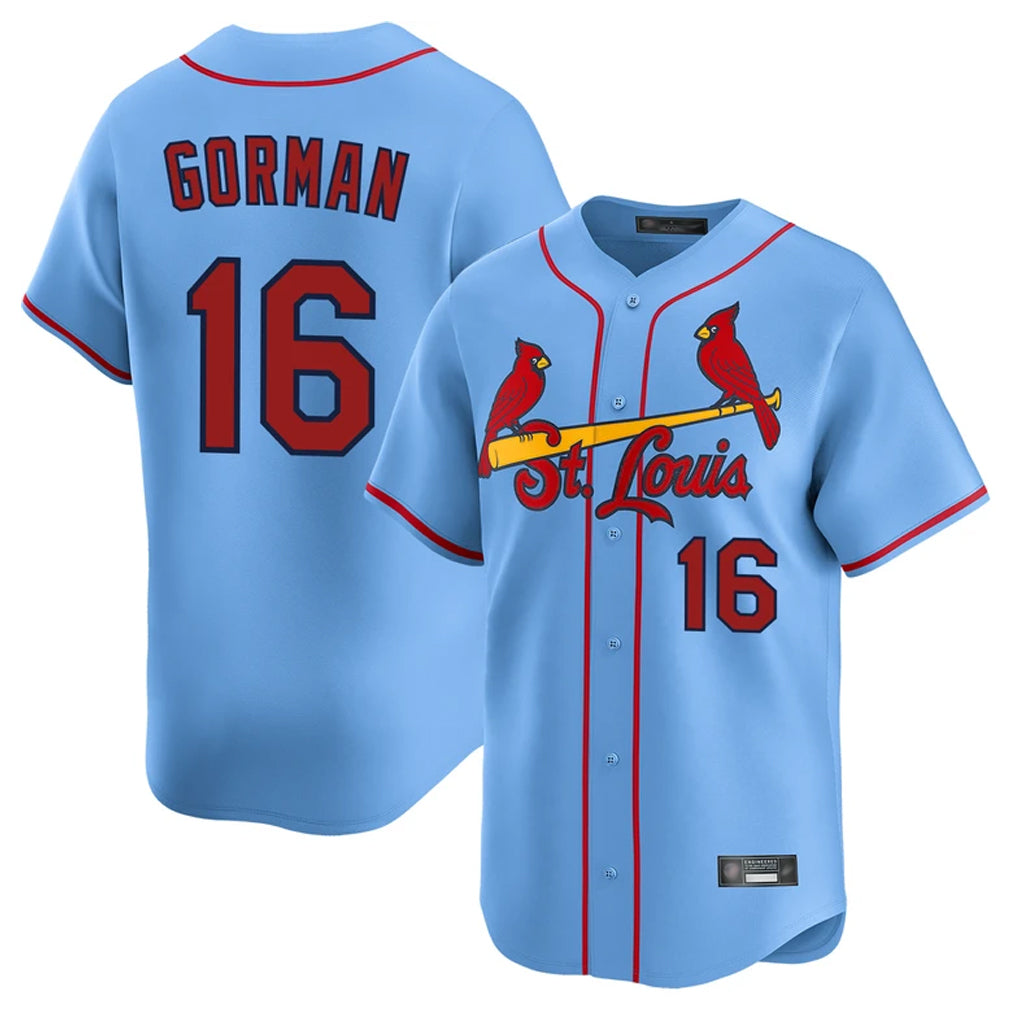CAdoa St. Louis Cardinals #16 Nolan Gorman Player Light Blue Home Limited Stitched Jerseys