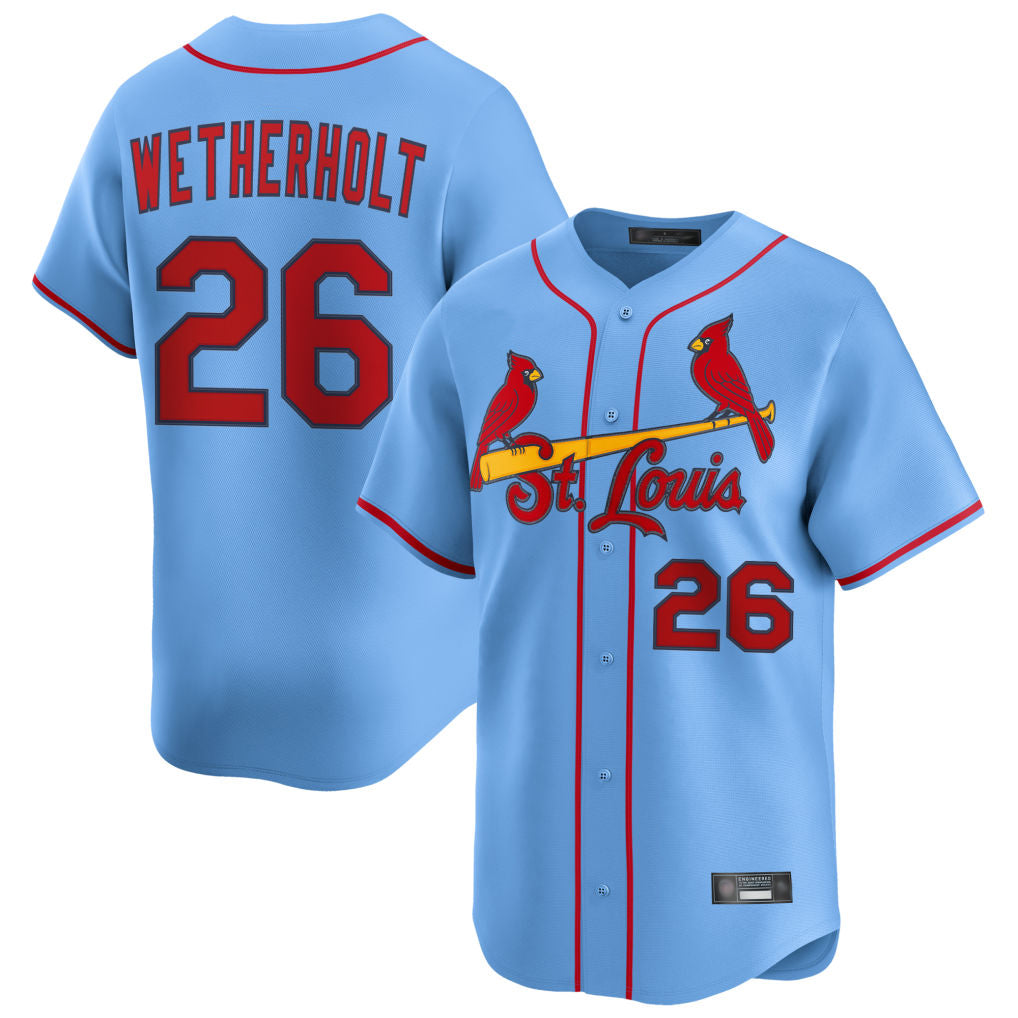CAdoa St. Louis Cardinals #26 JJ Wetherholt Player Light Blue Home Limited Stitched Jerseys