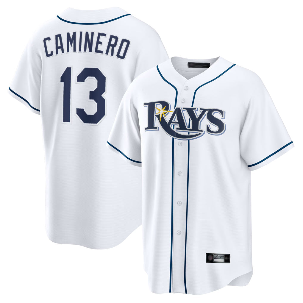 CAdoa TB.Rays #13 Junior Caminero Player White Home Game Stitched Jerseys