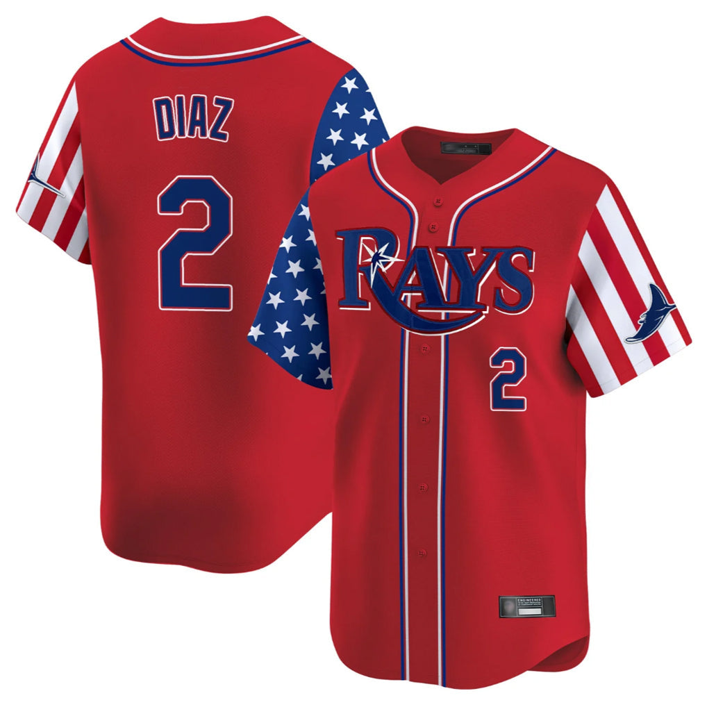 CAdoa TB.Rays #2 Yandy Diaz Player Red 2025 Independence Day Vapor Premier Limited Stitched Jerseys