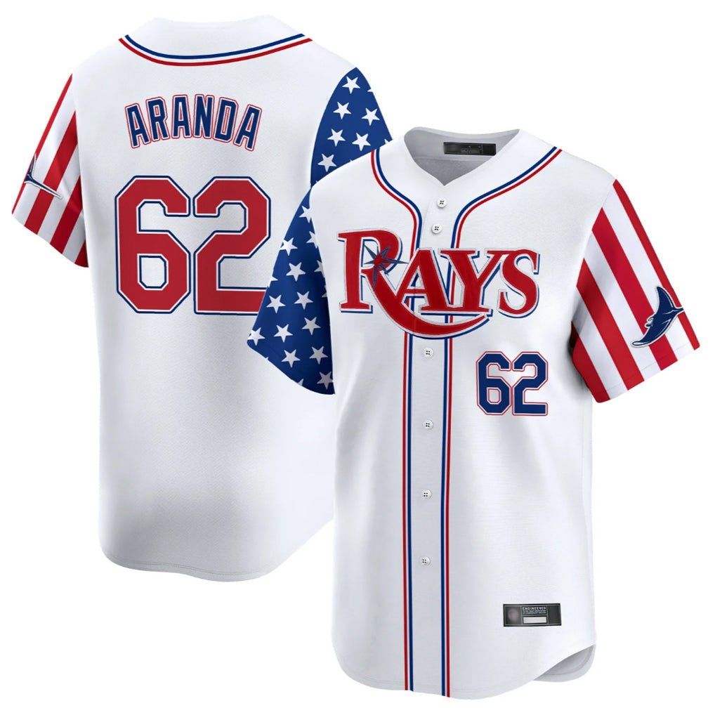 CAdoa TB.Rays #62 Jonathan Aranda Player White 2025 Independence Day Vapor Premier Limited Stitched Jerseys
