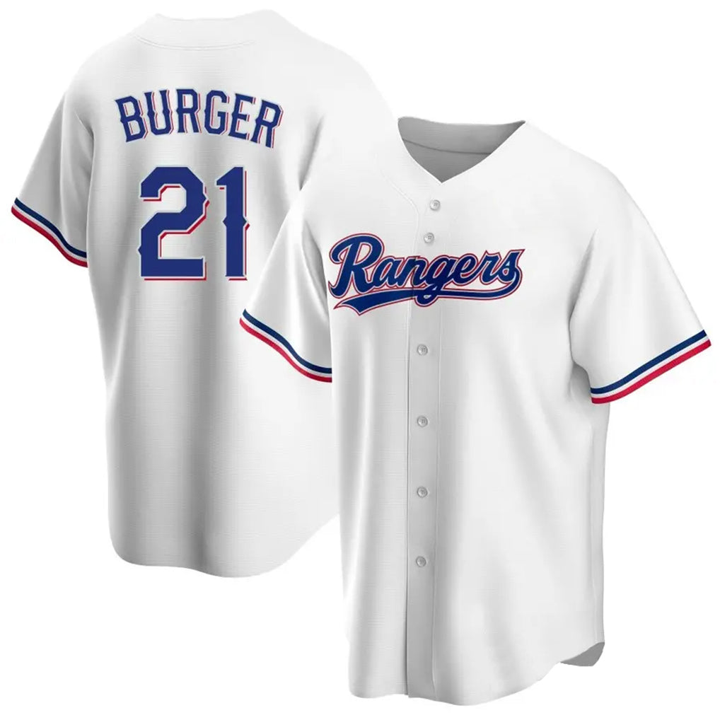 CAdoa T.Rangers #21 Jake Burger Player White Home Game Stitched Jerseys