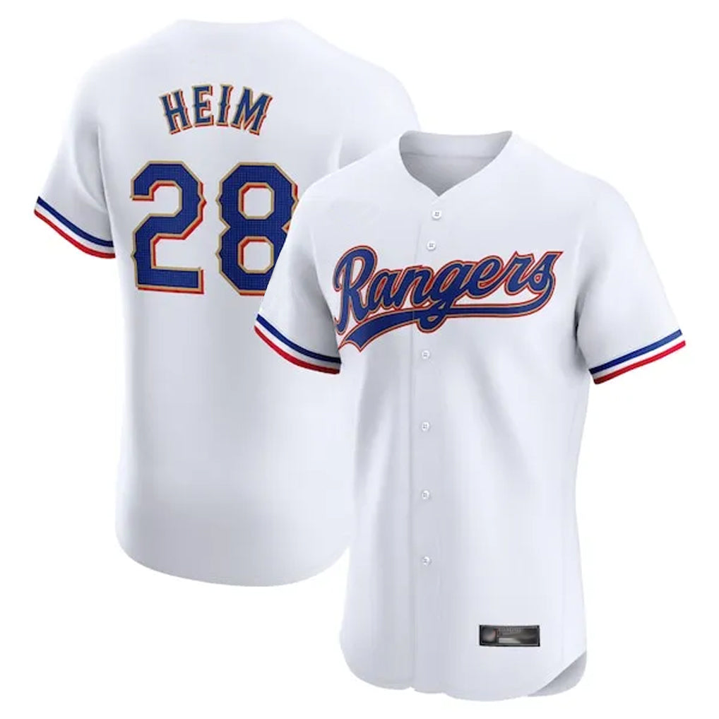 CAdoa T.Rangers #28 Jonah Heim Player White Gold Collection Limited Elite Stitched Jerseys