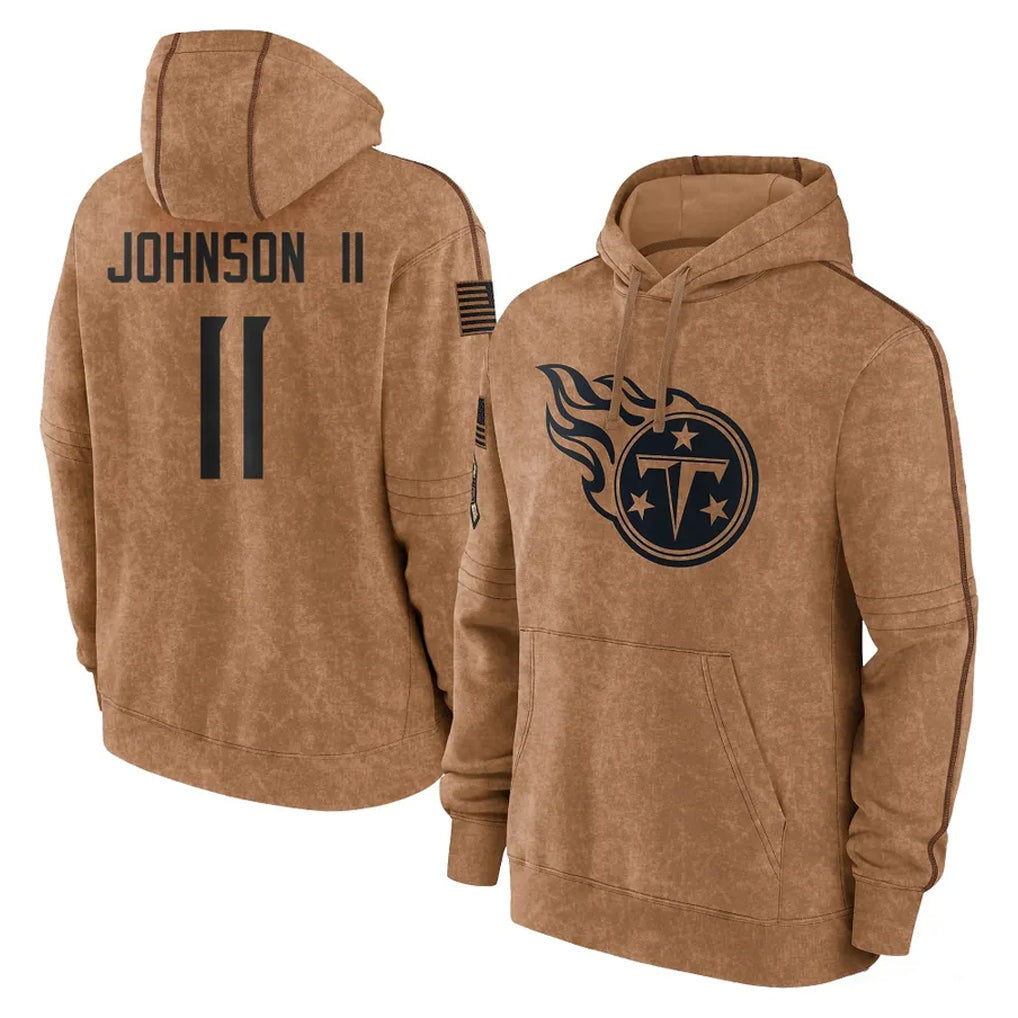 CAdoa T.Titans #11 Jermaine Johnson II Player Brown Salute To Service Club Pullover Hoodies Home Game Stitched Jerseys