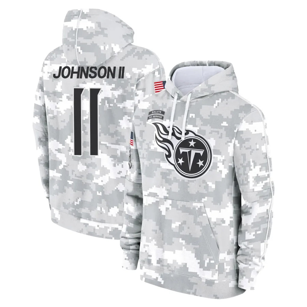 CAdoa T.Titans #11 Jermaine Johnson II Player Camo Arctic Salute to Service Pullover Hoodies Home Game Stitched Jerseys