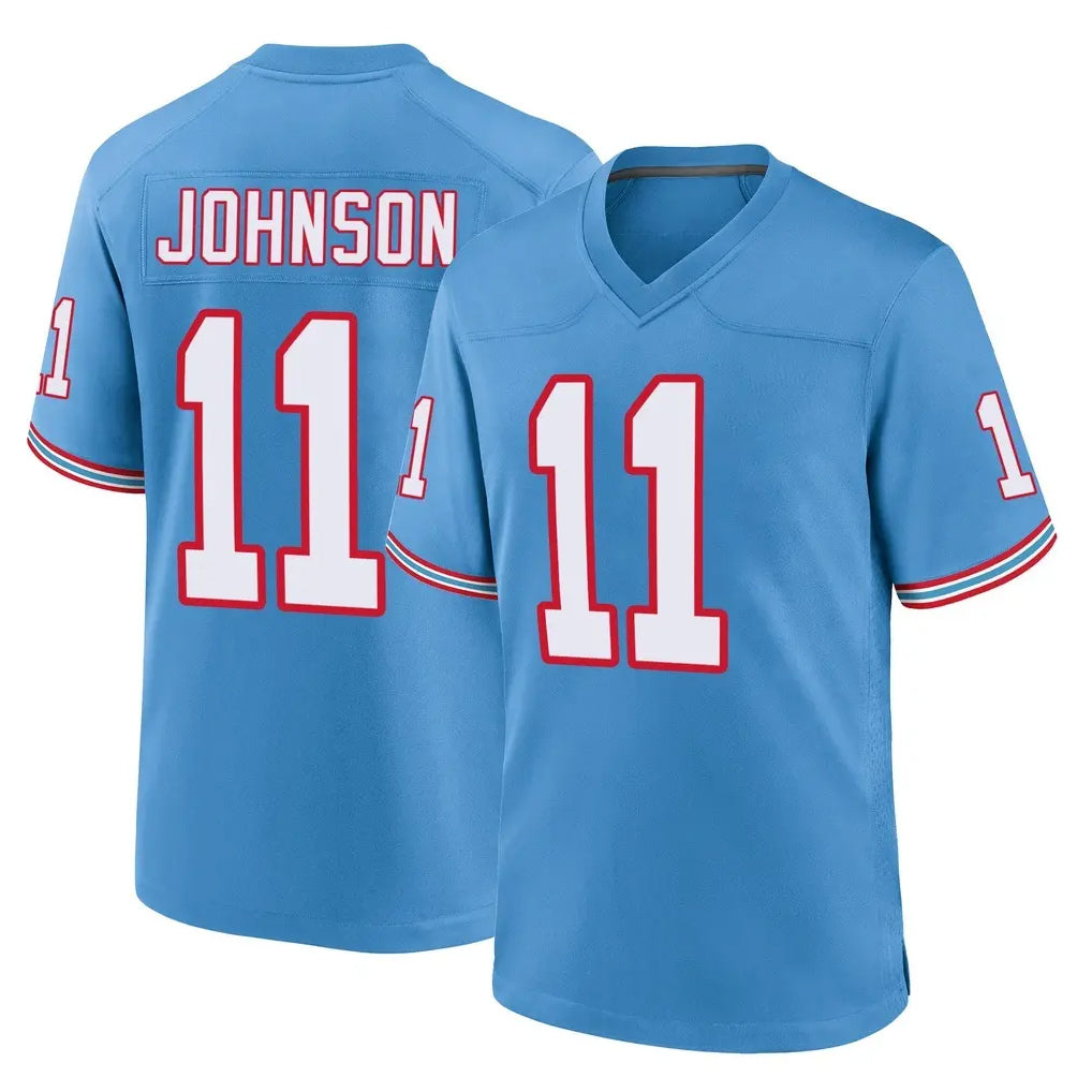 CAdoa T.Titans #11 Jermaine Johnson II Player Light Blue Oilers Throwback Home Game Stitched Jerseys