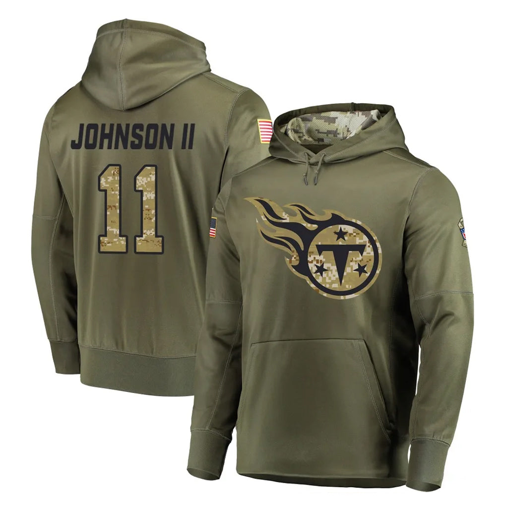 CAdoa T.Titans #11 Jermaine Johnson II Player Olive Salute to Service Pullover Hoodies Home Game Stitched Jerseys