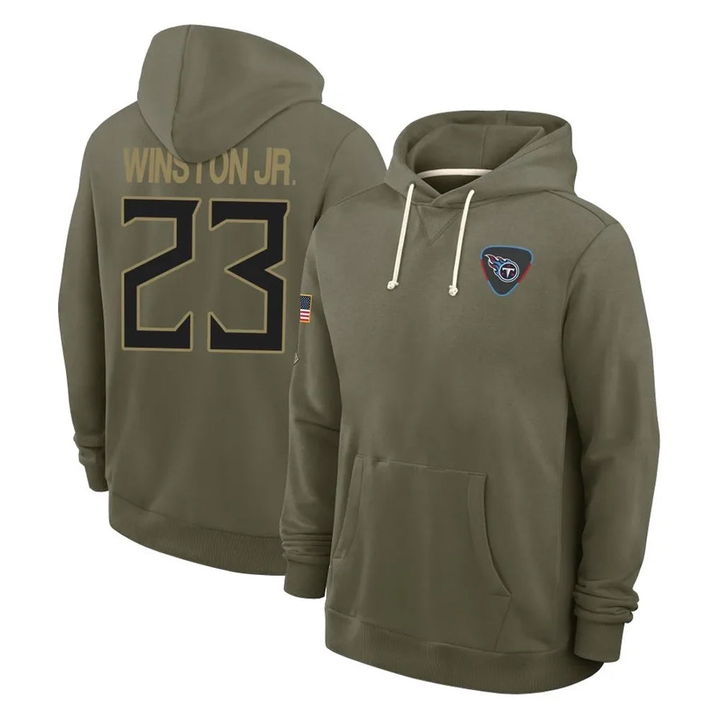 CAdoa T.Titans #23 Kevin Winston Jr. Player Olive Salute to Service Hoodies Home Game Stitched Jerseys