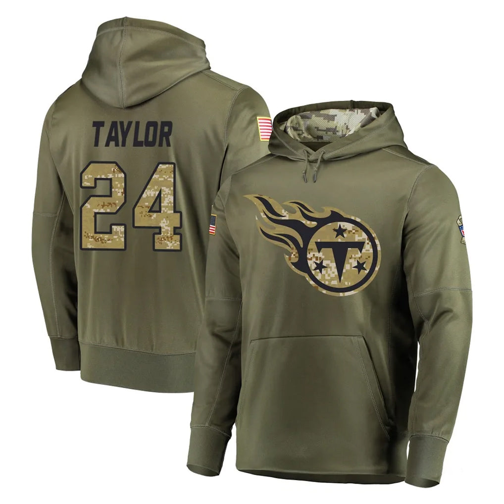 CAdoa T.Titans #24 Alontae Taylor Player Olive Salute to Service Pullover Hoodies Home Game Stitched Jerseys
