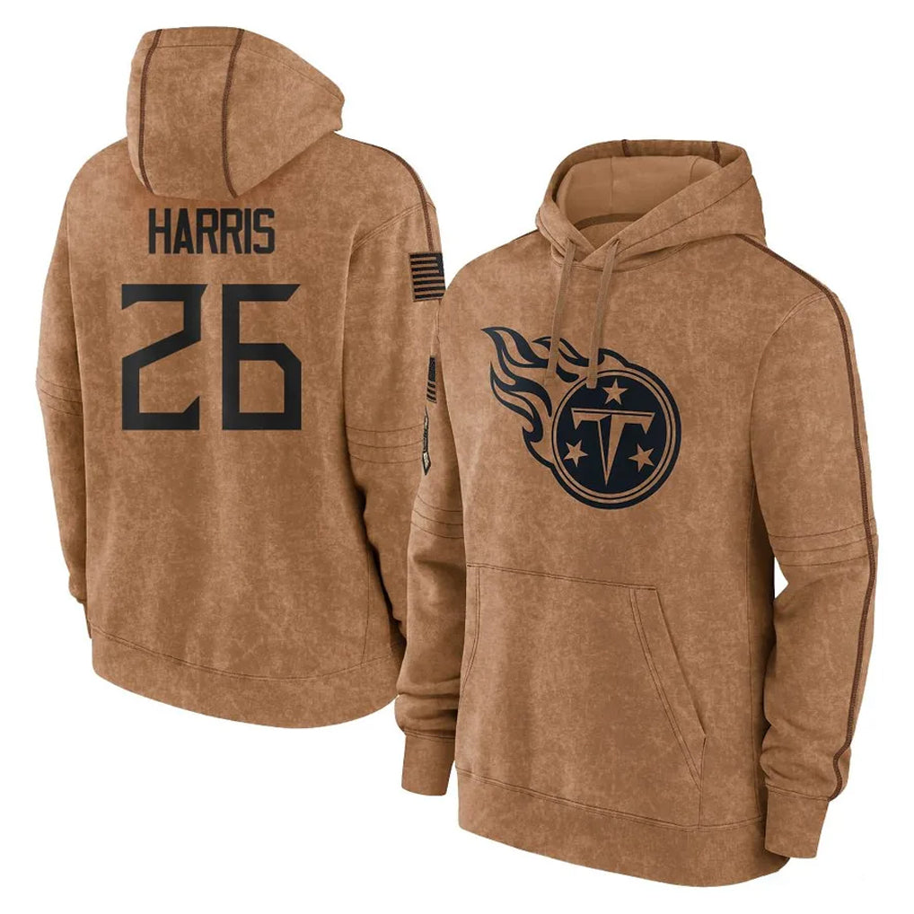 CAdoa T.Titans #26 Marcus Harris Player Brown Salute To Service Club Pullover Hoodies Home Game Stitched Jerseys