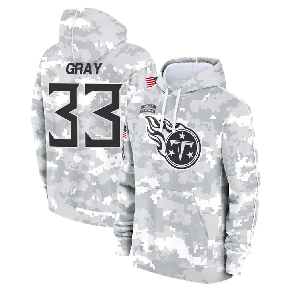 CAdoa T.Titans #33 Cedric Gray Player Camo Arctic Salute to Service Pullover Hoodies Home Game Stitched Jerseys