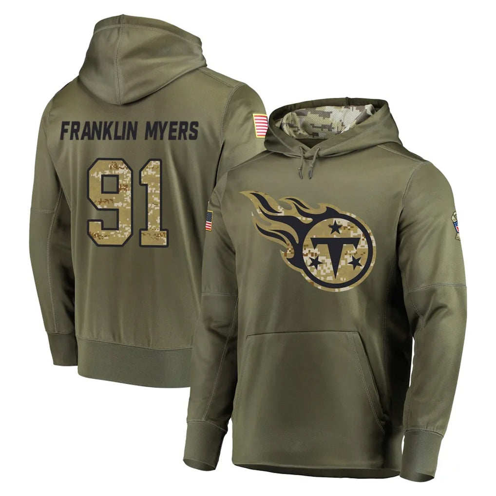 CAdoa T.Titans #91 John Franklin-Myers Player Olive Salute to Service Pullover Hoodies Home Game Stitched Jerseys