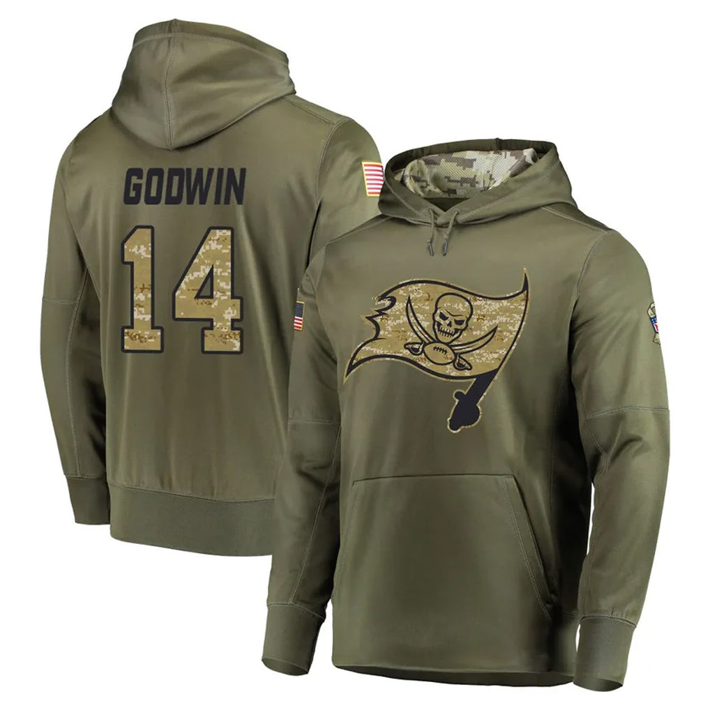CAdoa TB.Buccaneers #14 Chris Godwin Jr. Player Olive Salute to Service Pullover Hoodie Home Game Stitched Jerseys