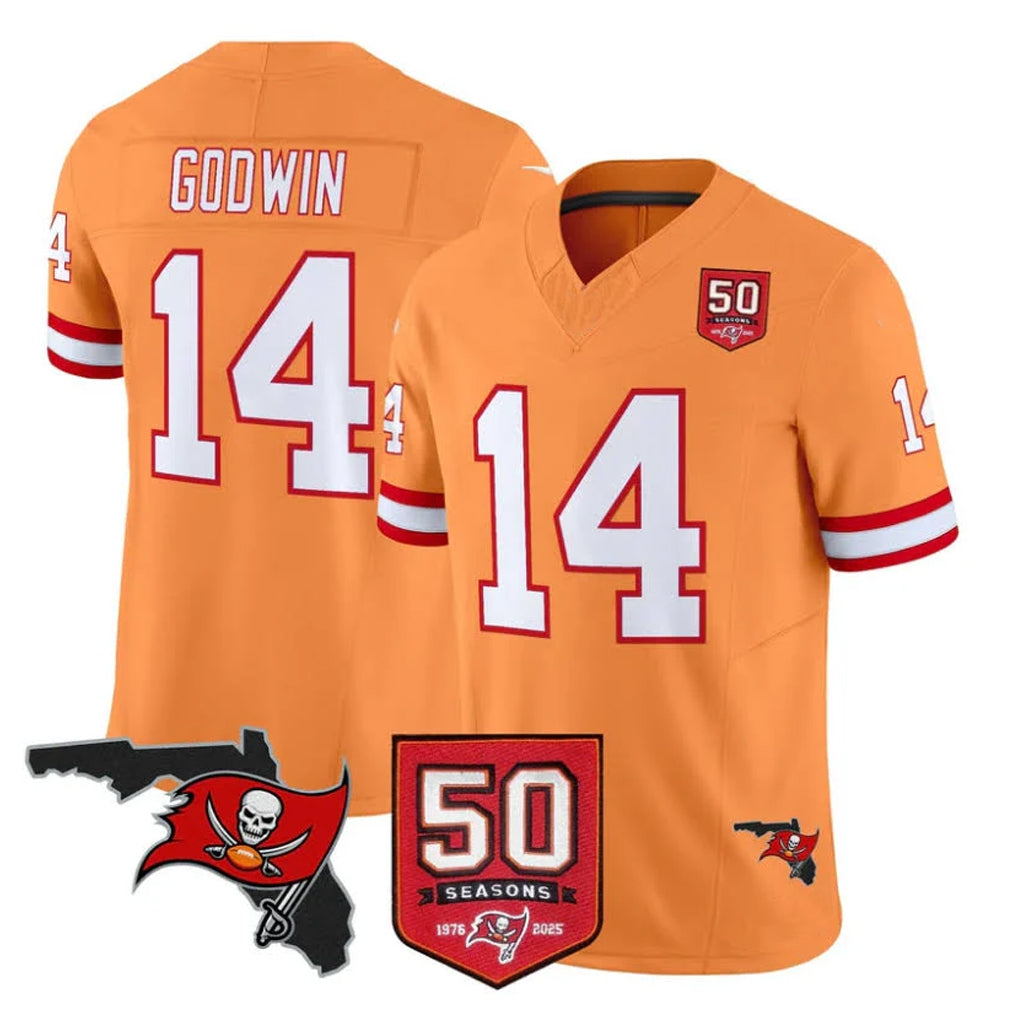 CAdoa TB.Buccaneers #14 Chris Godwin Jr. Player Orange 50th Season Vapor Limited Home Game Stitched Jerseys
