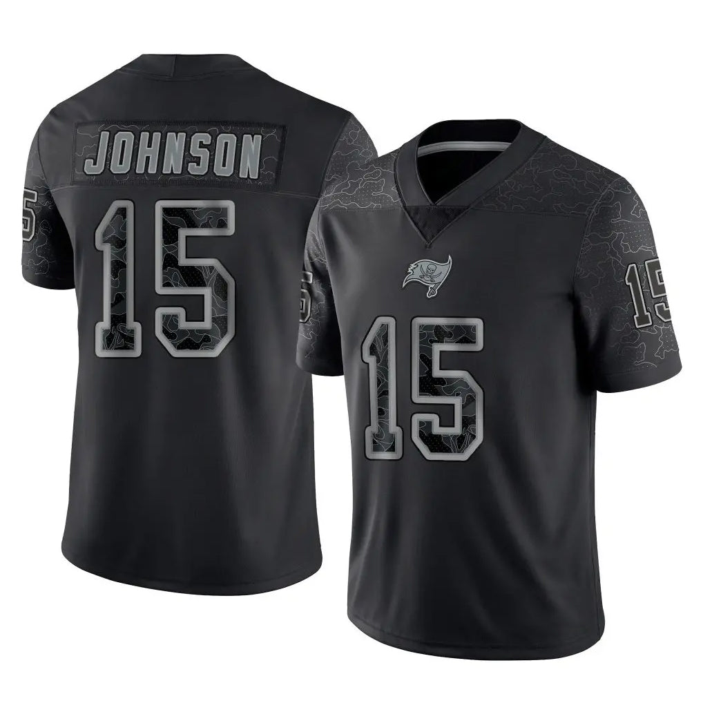 CAdoa TB.Buccaneers #15 Tez Johnson Player Black Reflective Limited Home Game Stitched Jerseys