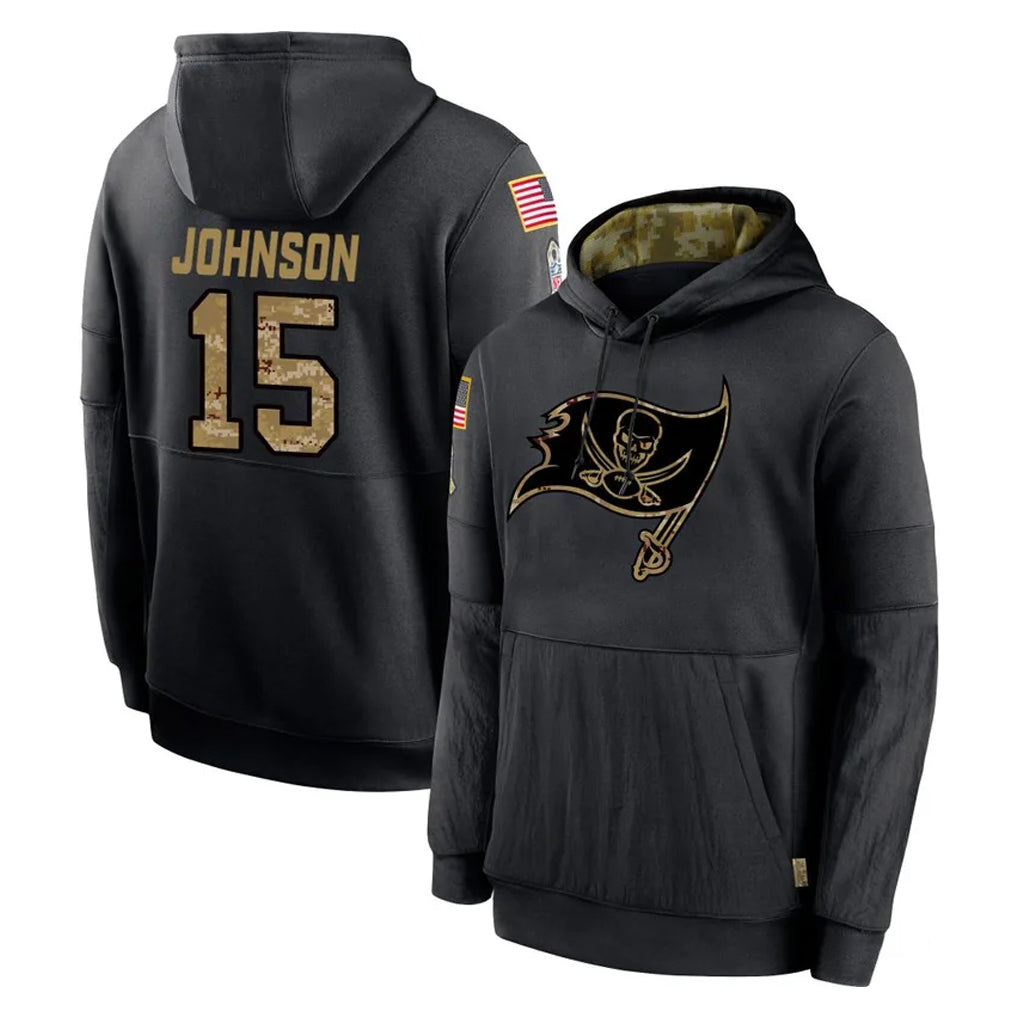 CAdoa TB.Buccaneers #15 Tez Johnson Player Black Salute to Service Sideline Performance Pullover Hoodies Home Game Stitched Jerseys