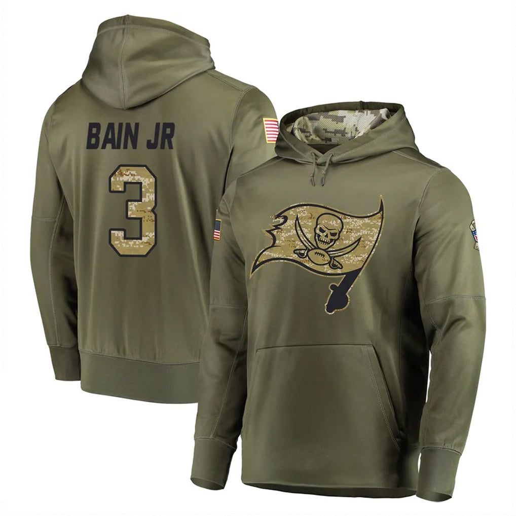 CAdoa TB.Buccaneers #3 Rueben Bain Jr. Player Olive Salute to Service Pullover Hoodie Home Game Stitched Jerseys