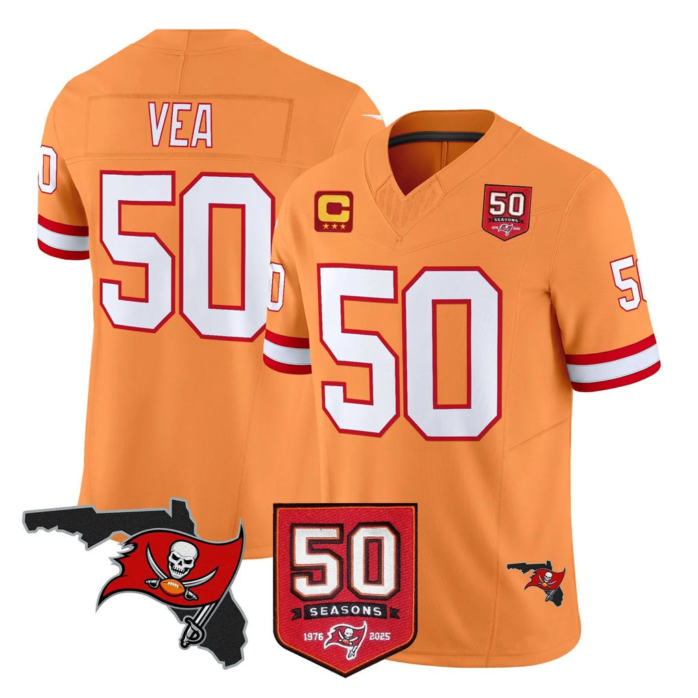 CAdoa TB.Buccaneers #50 Vita Vea Player Orange 50th Season Vapor Limited Home Game Stitched Jerseys