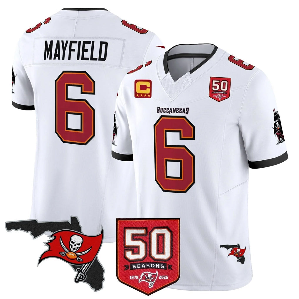 CAdoa TB.Buccaneers #6 Baker Mayfield Player White 50th Season Vapor Limited Home Game Stitched Jerseys