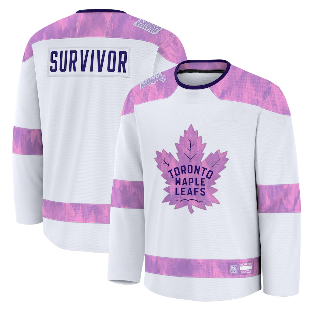 CAdoa T.Maple Leafs White Hockey Fights Cancer Survivor Practice Jerseys