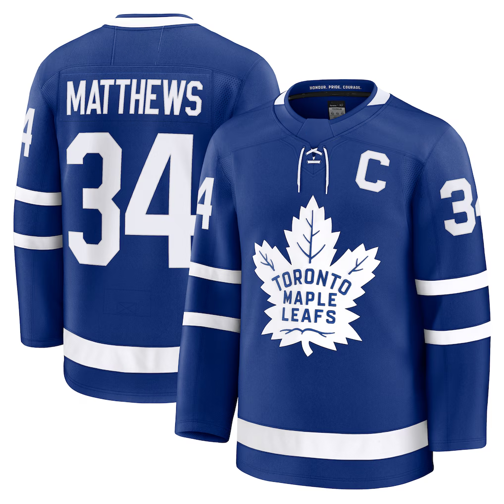 CAdoa T.Maple Leafs #34 Auston Matthews Blue Captain Patch Home Premium Jerseys