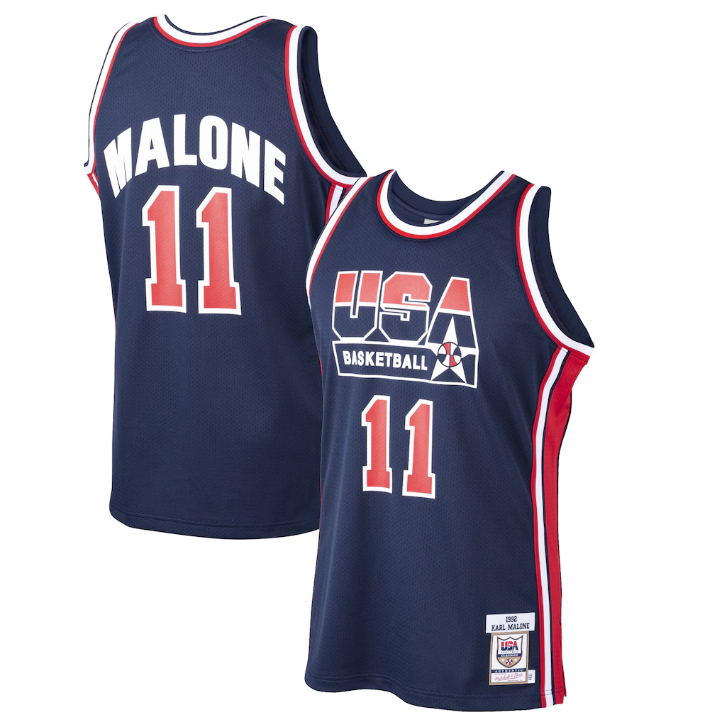 CAdoa U.Jazz #11 Karl Malone Mitchell & Ness Navy 1992 Dream Team Authentic Jerseys