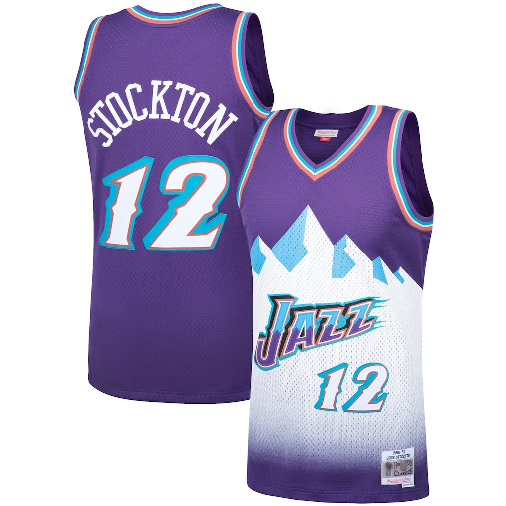 CAdoa U.Jazz #12 John Stockton Mitchell & Ness Purple Hardwood Classics Swingman Jerseys