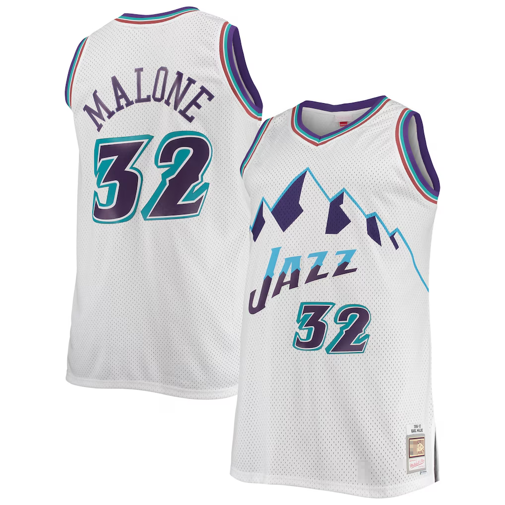 CAdoa U.Jazz #32 Karl Malone Mitchell & Ness White 1996-1997 Big & Tall Hardwood Classics Swingman Jerseys