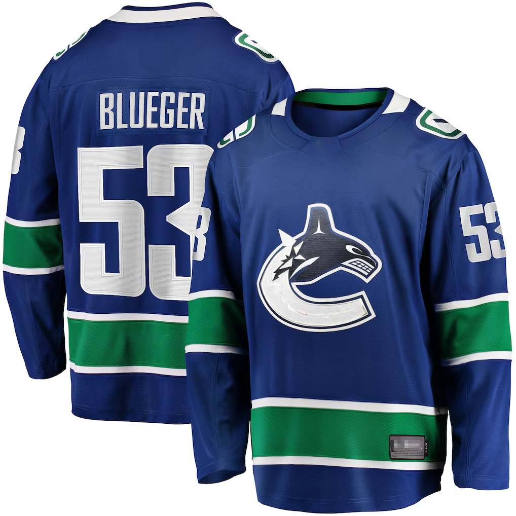 CAdoa V.Canucks #53 Teddy Blueger Blue Home Breakaway Jerseys