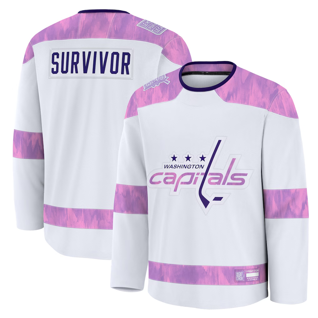 CAdoa W.Capitals White Hockey Fights Cancer Survivor Practice Jerseys