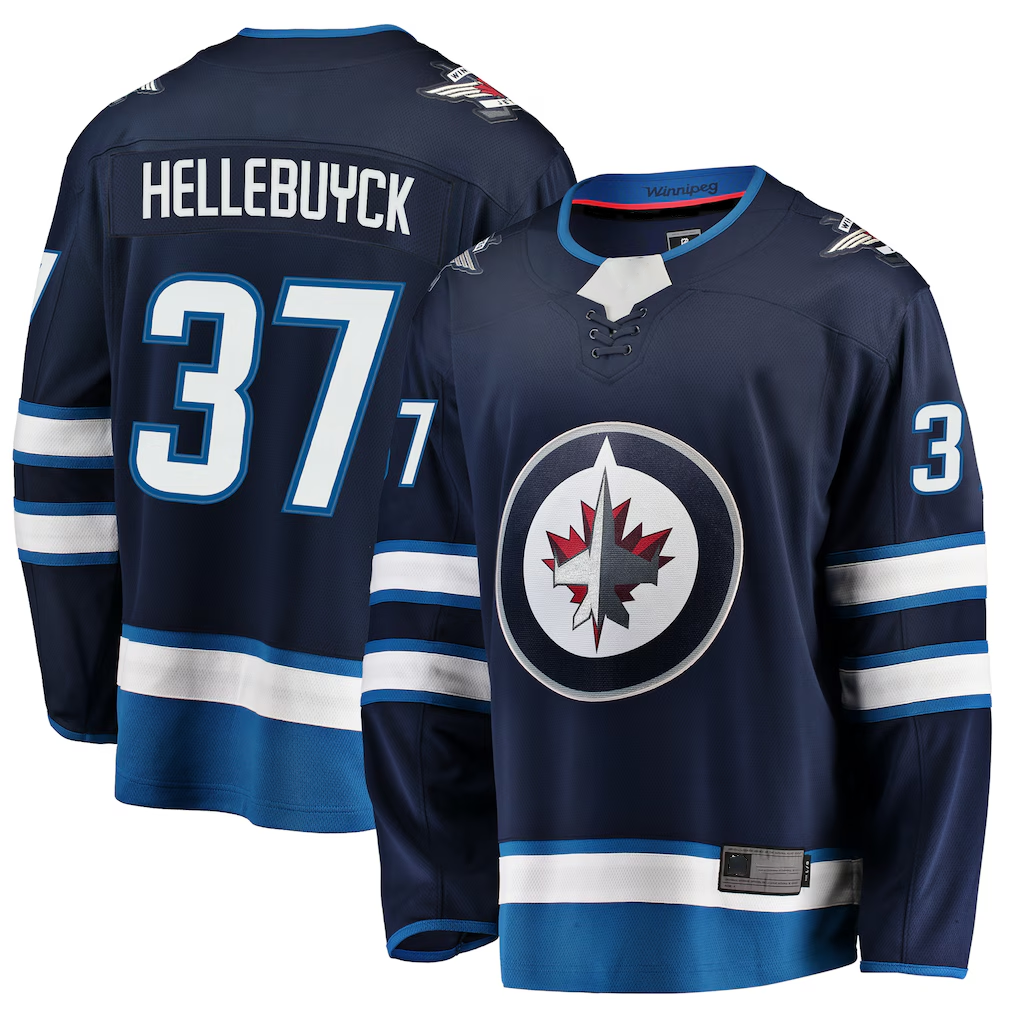 CAdoa W.Jets #37 Connor Hellebuyck Navy Breakaway Replica Jerseys