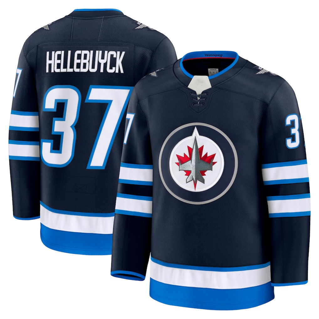 CAdoa W.Jets #37 Connor Hellebuyck Navy Home Premium Jerseys