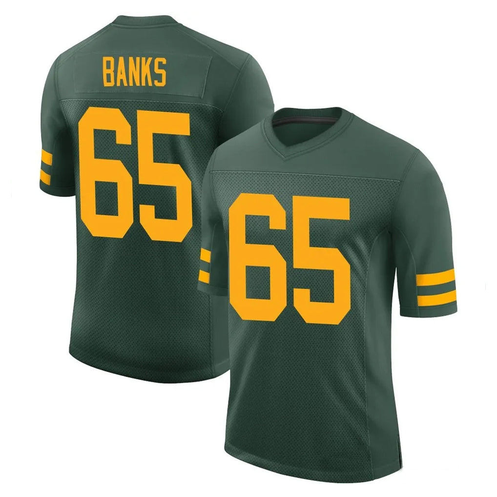 GB.Packers #65 Aaron Banks Player Green Alternate Vapor Home Game CAdoa Stitched Jerseys